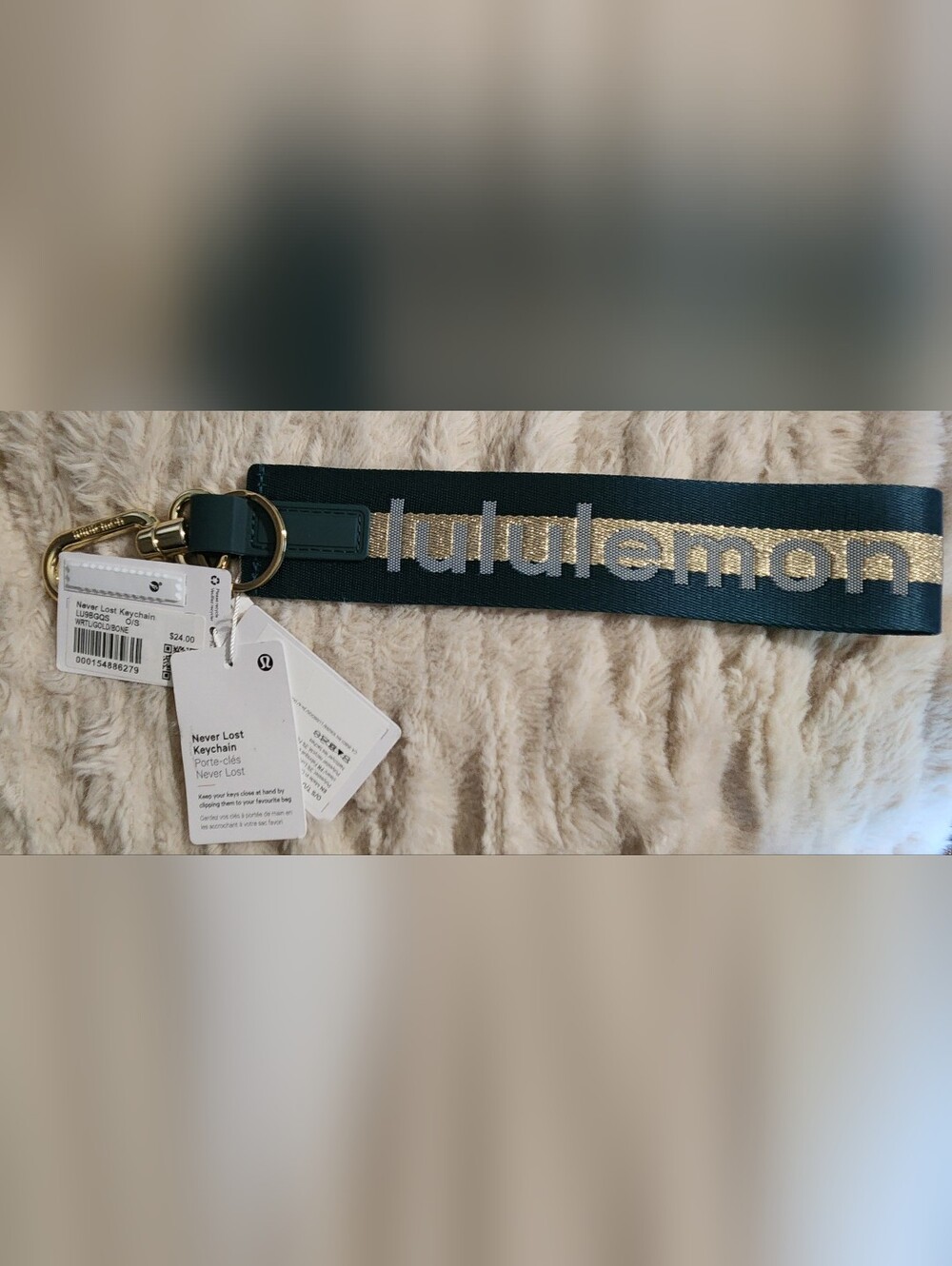 lululemon athletica Green/Gold Never Lost Keychain Wristlet